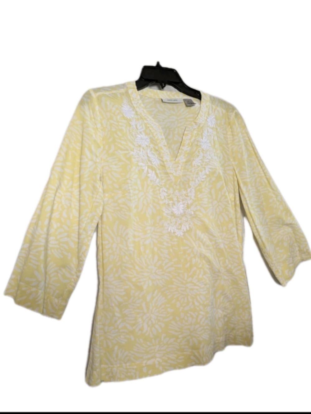 Tantrums Top Womens Med Yellow White Tropical Lightweight Cotton Boho Beachy